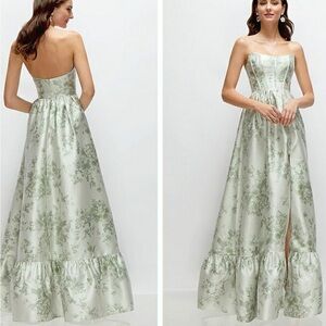 Dessy Collection Strapless Dress in Sage Cottage Rose
